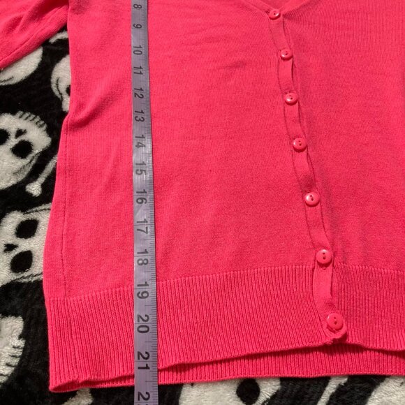H&M Neon pink long sleeve v-neck cardigan ~ XS SMALL Barbie hot pink sweater - Picture 7 of 10